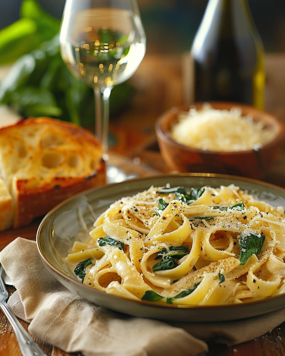 Pasta cremosa con espinacas