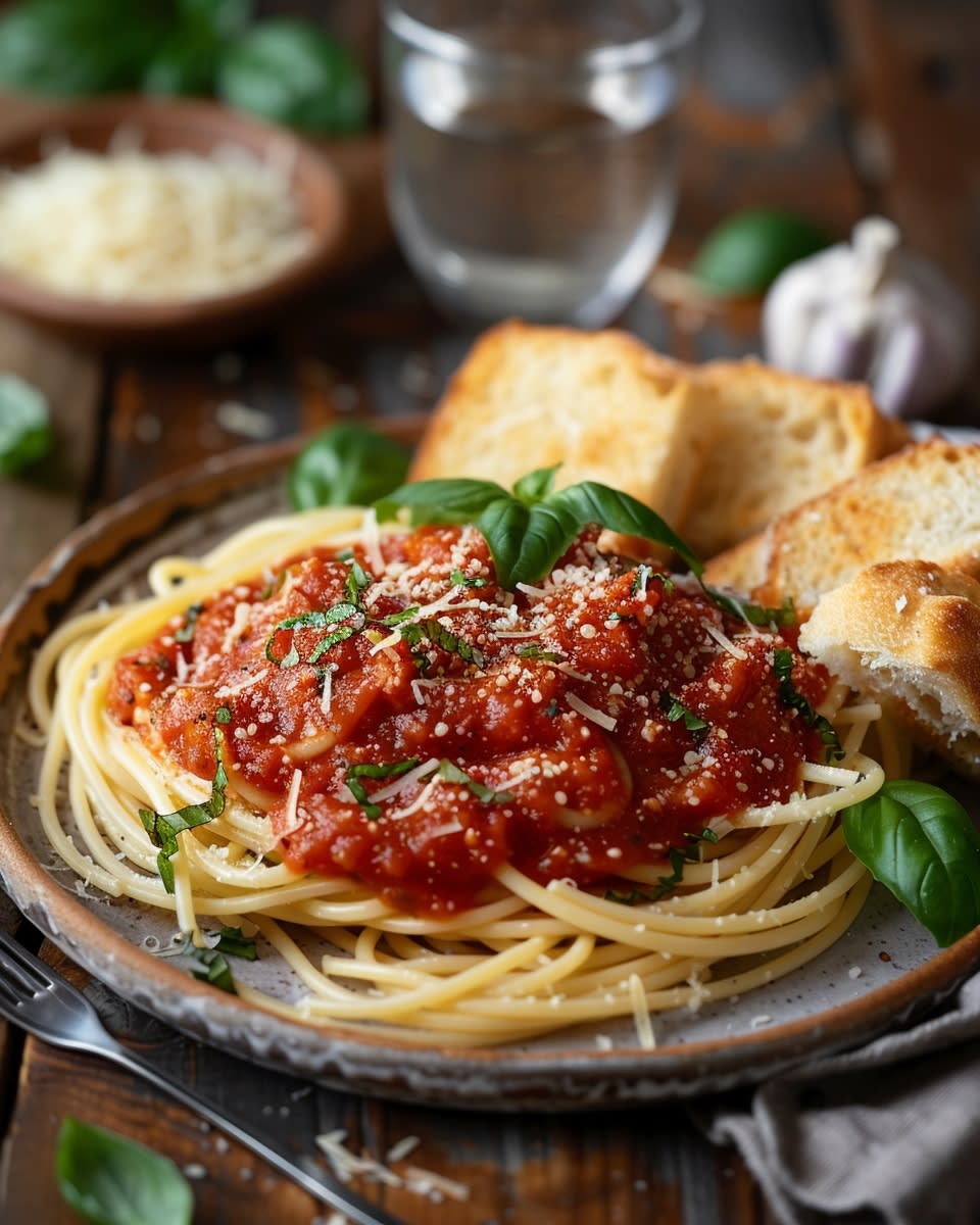 Espaguetis con salsa de tomate casera