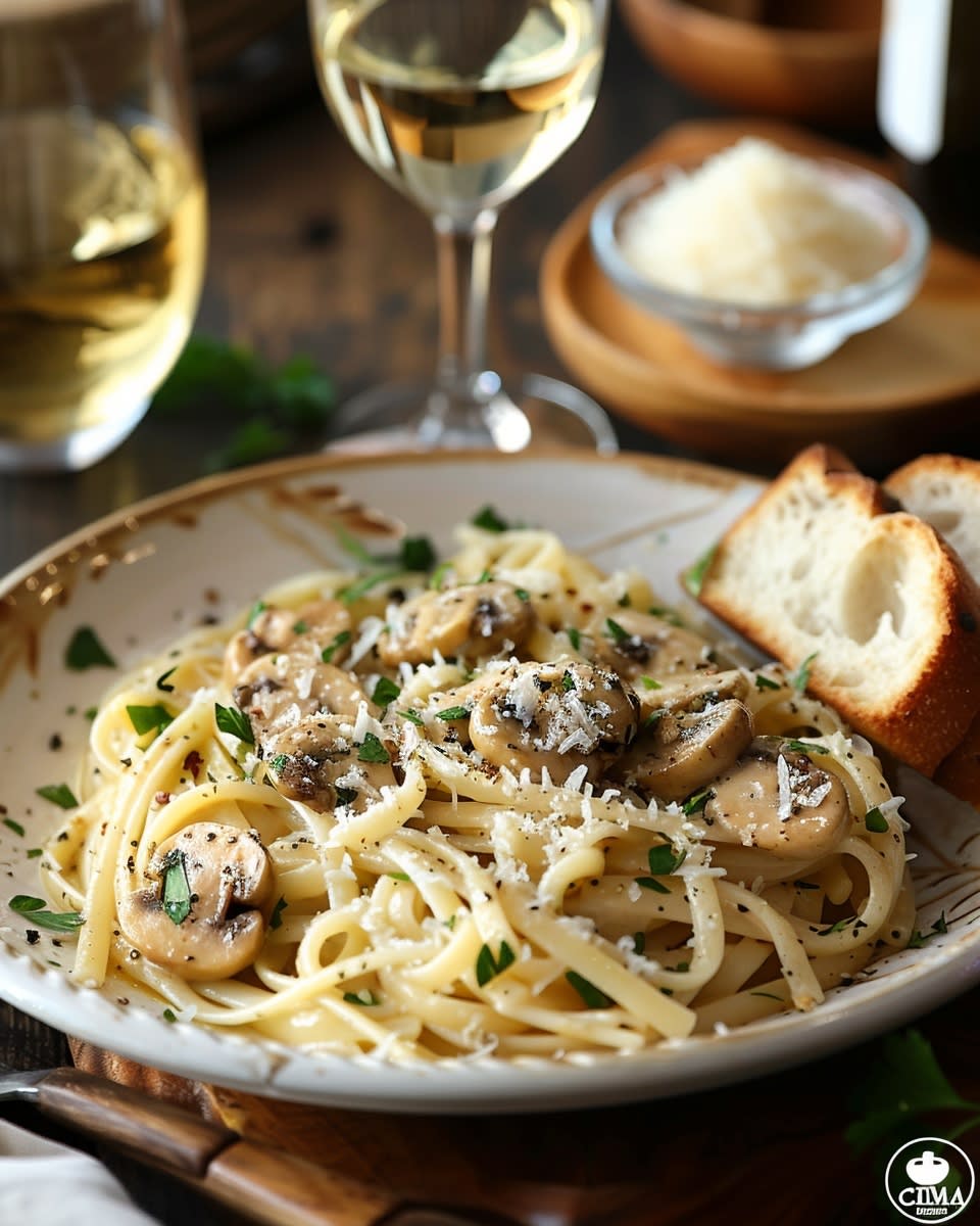 Pasta cremosa con champiñones