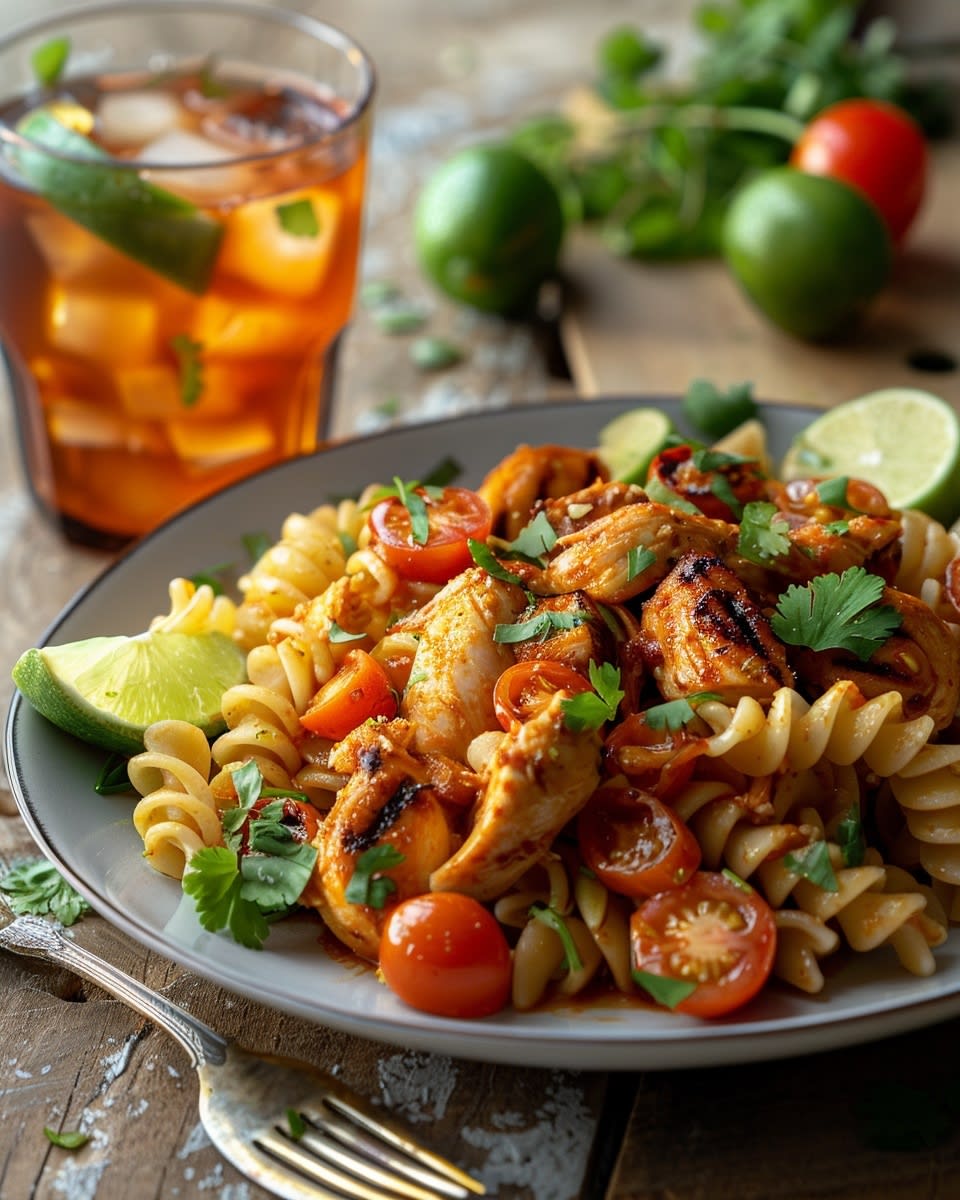 Pasta fría con pollo