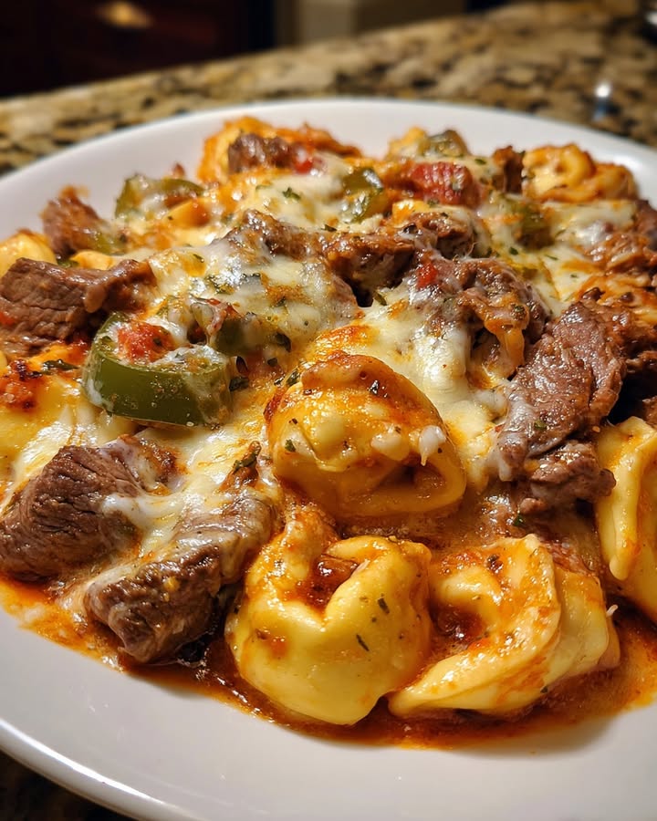 Tortellini Cheesesteak Cremoso: Receta Sabrosa y Fácil