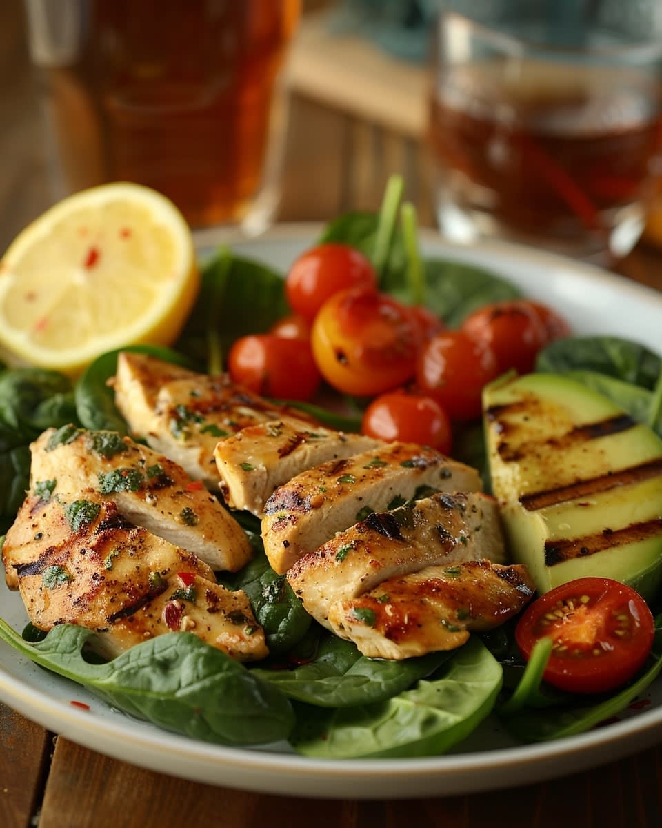 Ensalada de pollo y espinacas
