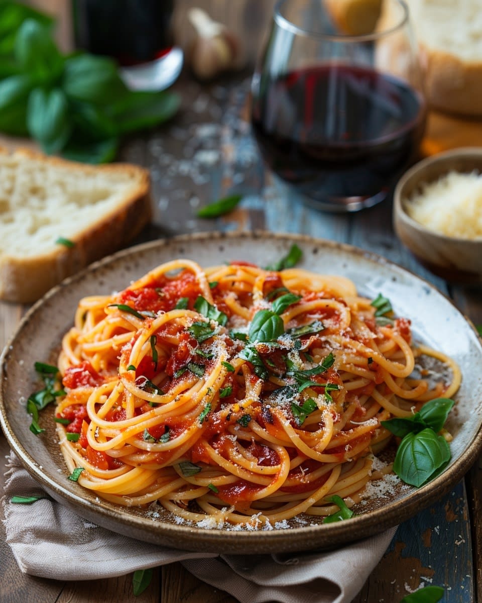 Espaguetis Caseros con Salsa de Tomate Fresca y Hierbas